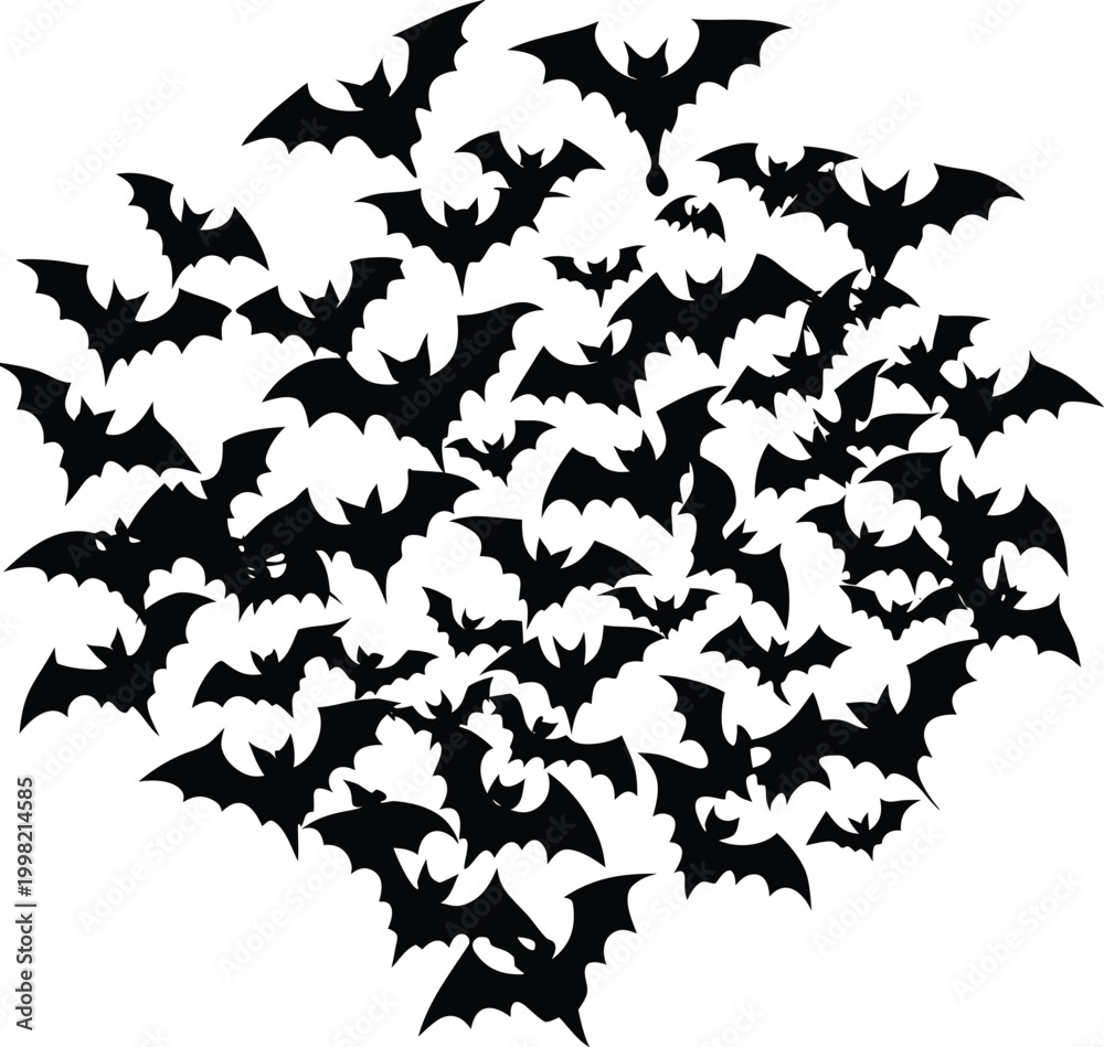 Fototapeta premium Bat silhouette collection in heart shape black bats against white background high quality professional detailed modern