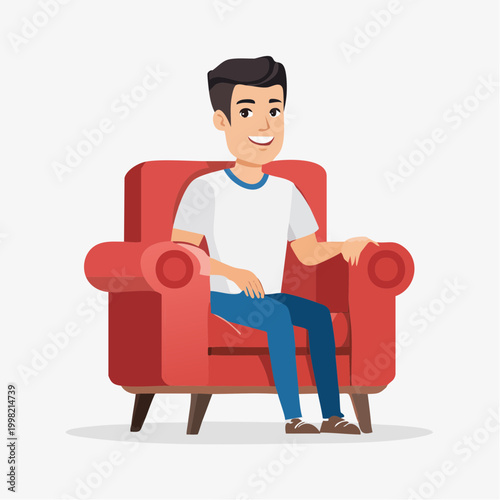 Man Sitting Comfortably in a Red Armchair