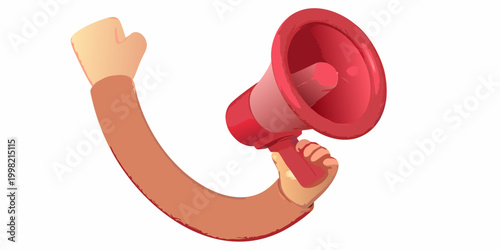 Hand holding a megaphone stylized 3d illustration with white background