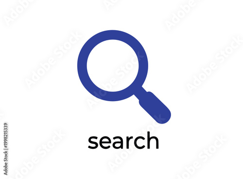 Blue magnifying glass icon with search text