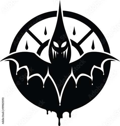Black gothic emblem with bat wings and dripping details isolated silhouette high quality professional detailed modern