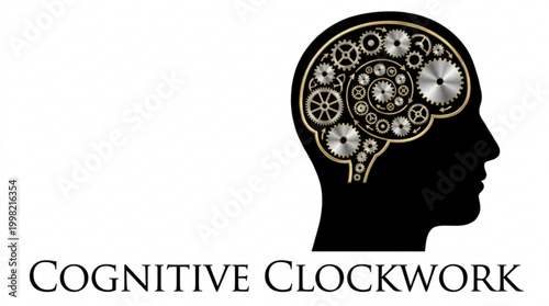 Intricate gears form a human brain within a silhouette, symbolizing thought and intellect.