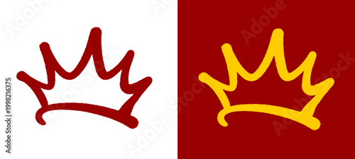 Vibrant red and yellow crown symbol rendered with an authentic spray paint grain effect. This hand style graffiti tag represents street royalty and power with a bold urban color palette.