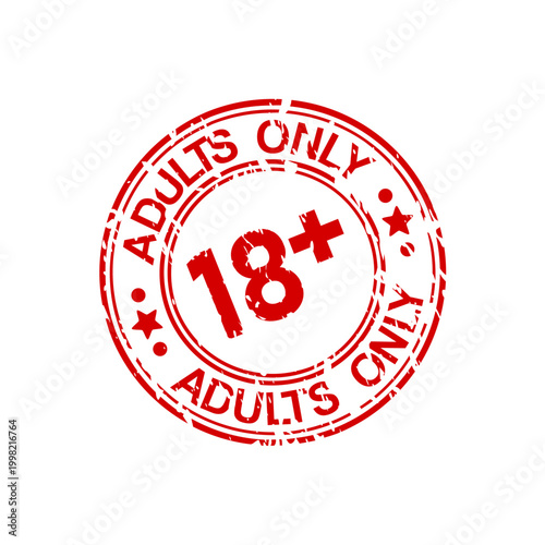 Vector illustration of an "adults only" stamp with an age restriction for mature content on a white background.
