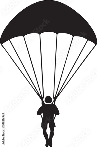 Black silhouette of a person parachuting