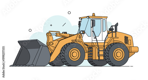 Large yellow front-end loader or wheel loader construction vehicle shown from a side profile against a simple background.