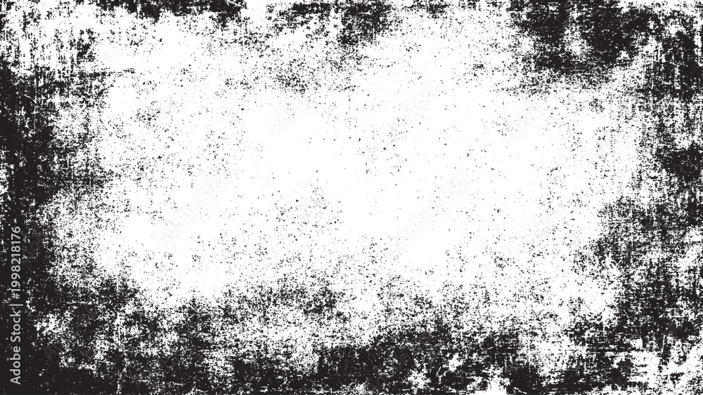 Obraz premium Grunge black frame over white brushstroke with splatter texture isolated on clean white background