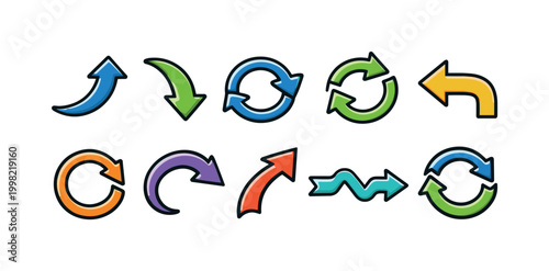 Collection of colorful cartoon arrows indicating direction and cycles