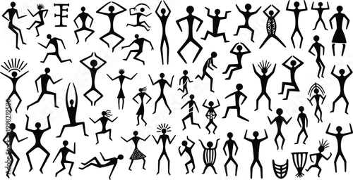 Ancient rock art a collection of primitive human and symbolic figures