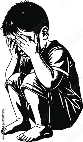 Foto Distressed child a sketch of sorrow and isolation in a moment of grief