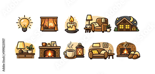 Cozy home interior elements and outdoor scenes for comfort and relaxation