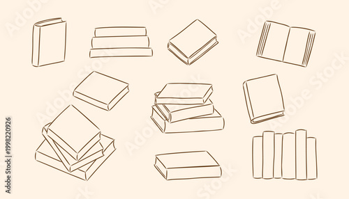 Books Hand Drawn Vector Icons Set. Monochrome Design Elements Isolated. Perfect For Print, Stickers, Cards, Packaging, Stationery or Textile.