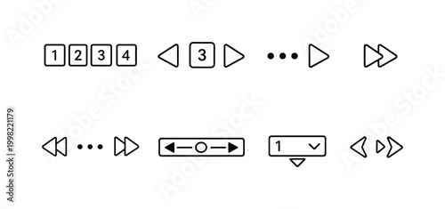 Collection of modern minimalist navigation and playback control icons