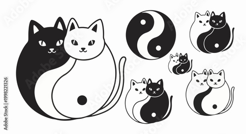 Stylized black and white cats in yin-yang formations