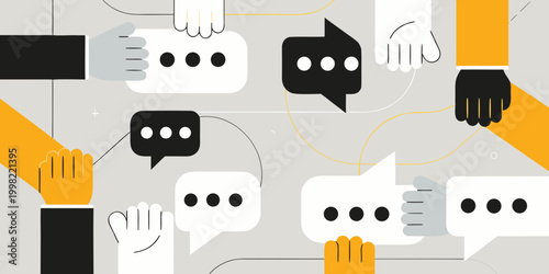 Speech bubble conversation illustration with hands modern vector design