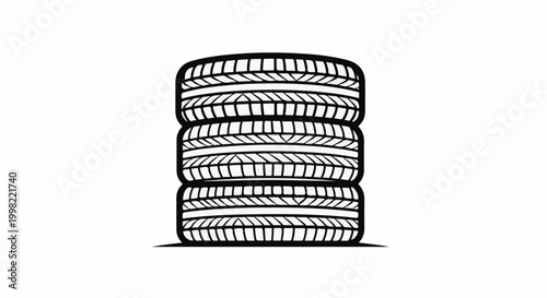 Stack of three black and white vehicle tires