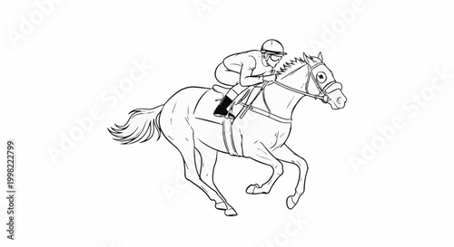 Sketch of a horse and jockey in full gallop, isolated on white