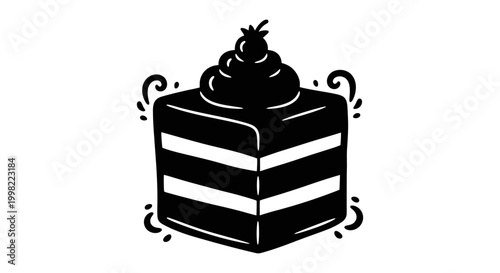Slice of cake with berries layered confection silhouette