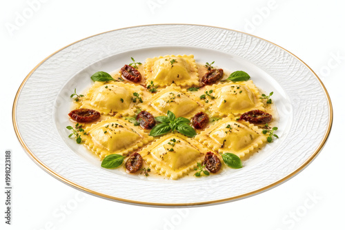Ravioli Pasta on White Background for Italian Gourmet Menu