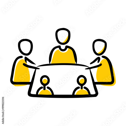 Discussion of new business ideas for company development and growth, team meeting around table.