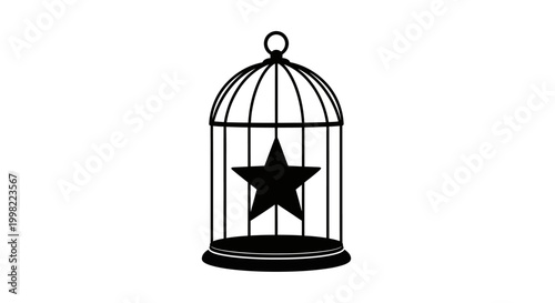 Birdcage with star shape inside black silhouette