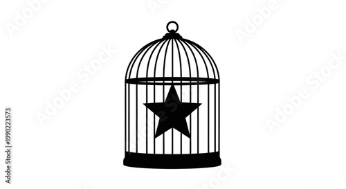 Birdcage with star inside black silhouette high quality