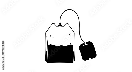 Tea bag with tag and string black silhouette