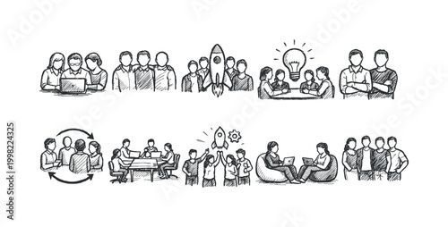 Diverse business team collaborating on projects and celebrating startup success