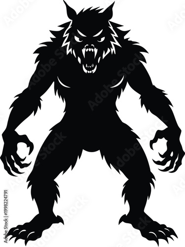 Werewolf silhouette illustration fierce monster design on a white background high quality professional detailed modern elegant