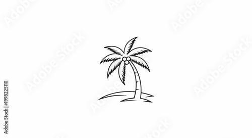 Simple line art of a palm tree with coconuts on a small island