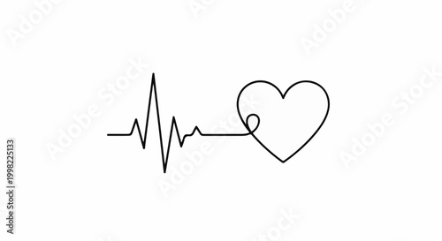 Simple line art electrocardiogram pulse with a heart shape