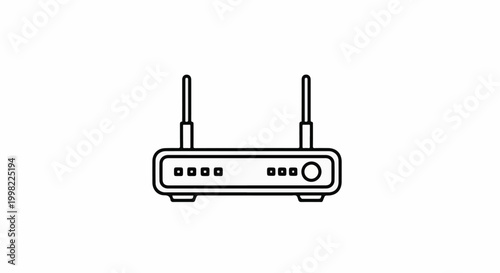 Simple line art icon of a wireless router with two antennas and indicator lights