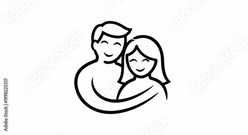 Simple line art icon of a couple embracing with smiles