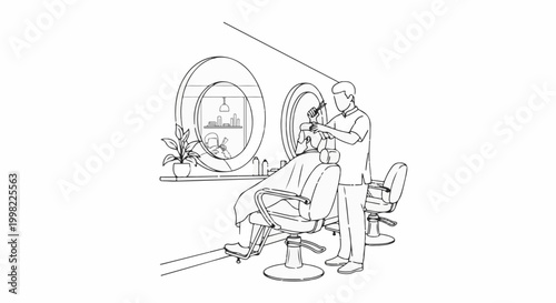 Stylist cutting client's hair in a salon with mirrors and chairs