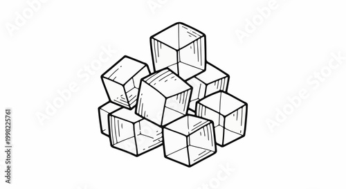 Stacked ice cubes with transparent faces and subtle shading lines