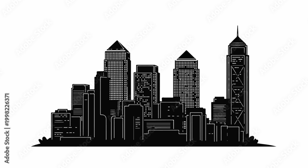 Obraz premium Silhouette of a modern cityscape with diverse skyscrapers