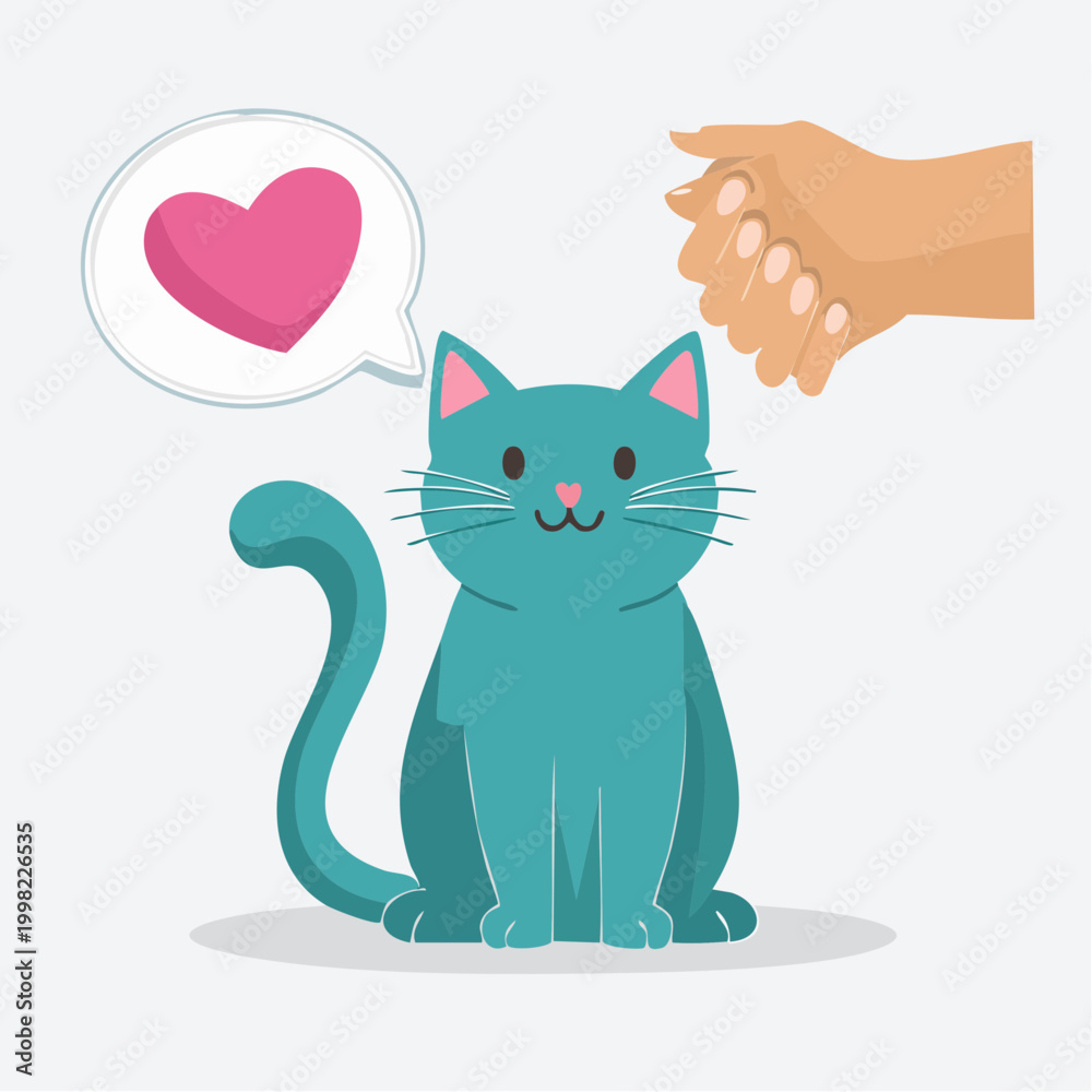 Fototapeta premium Cute Cat Thinking of Love with Hand Reaching Out