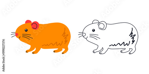 Fotografía Colorful Cartoon Cavy and Black Outline Version