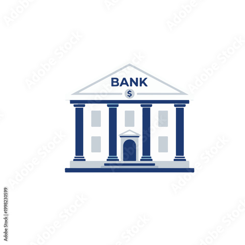 Classic Bank Building Facade with Columns and Pediment, Financial Institution Icon
