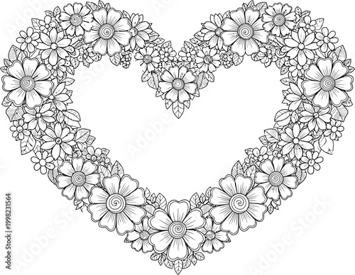 Intricate heart design a detailed coloring book page for adults and kids
