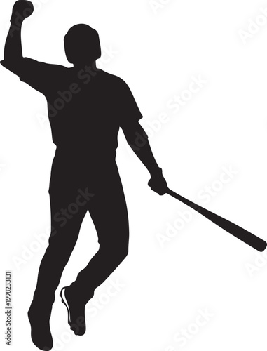 Silhouette of a baseball player celebrating a hit