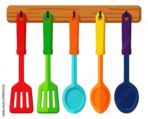 Colorful Kitchen Utensils Icon Set Flat Design