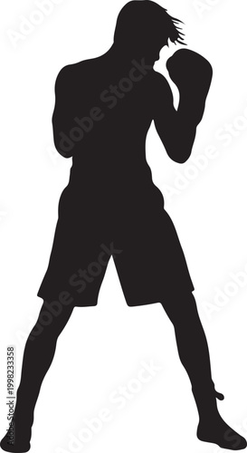 Silhouette of a boxer in fighting stance ready for action