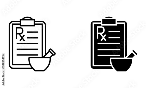 medical prescription clipboard with mortar and pestle icon vector
