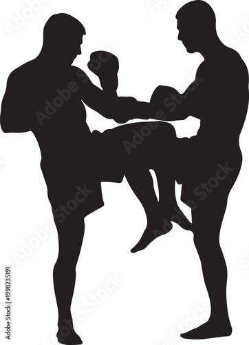 Martial arts silhouette a dynamic kick in intense combat training