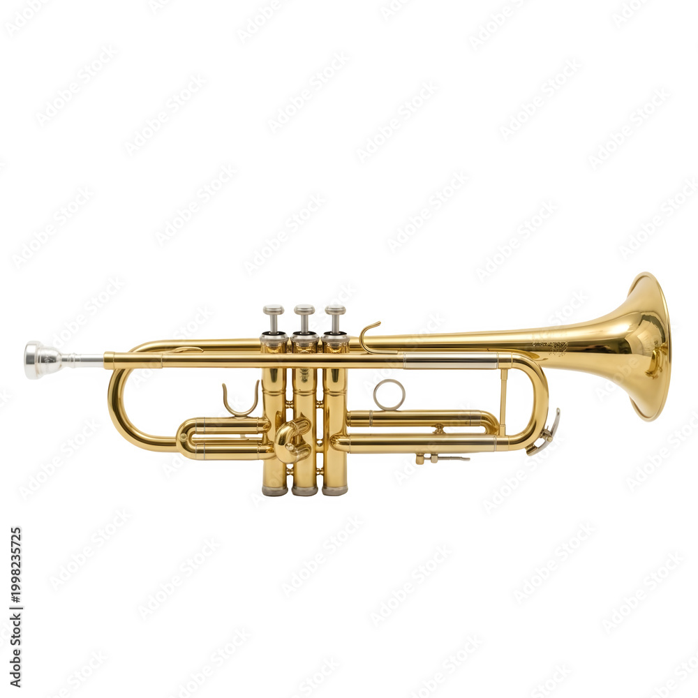 Obraz premium Professional B Flat Trumpet with Three Valves and Gold Brass Finish