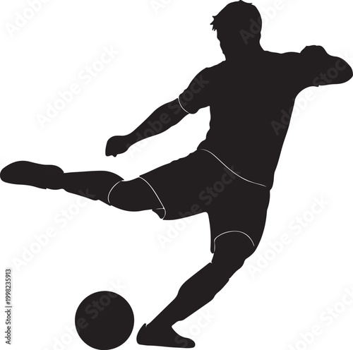 Silhouette of a soccer player kicking a ball in dynamic motion