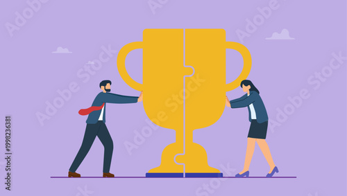 Business people agreement or solution to win together. Win-win situation, solution for best result, teamwork to help success and achieve goal together concept.