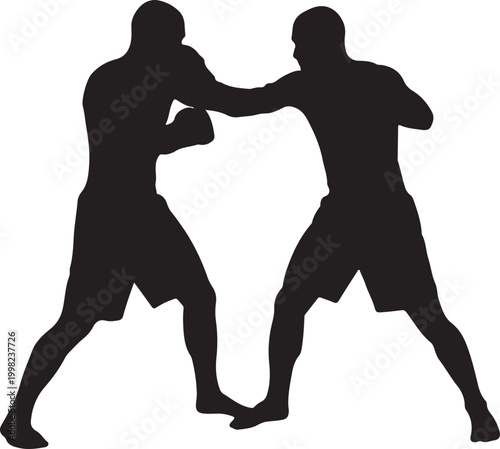 Silhouette of two men engaging in a physical confrontation boxing or fighting
