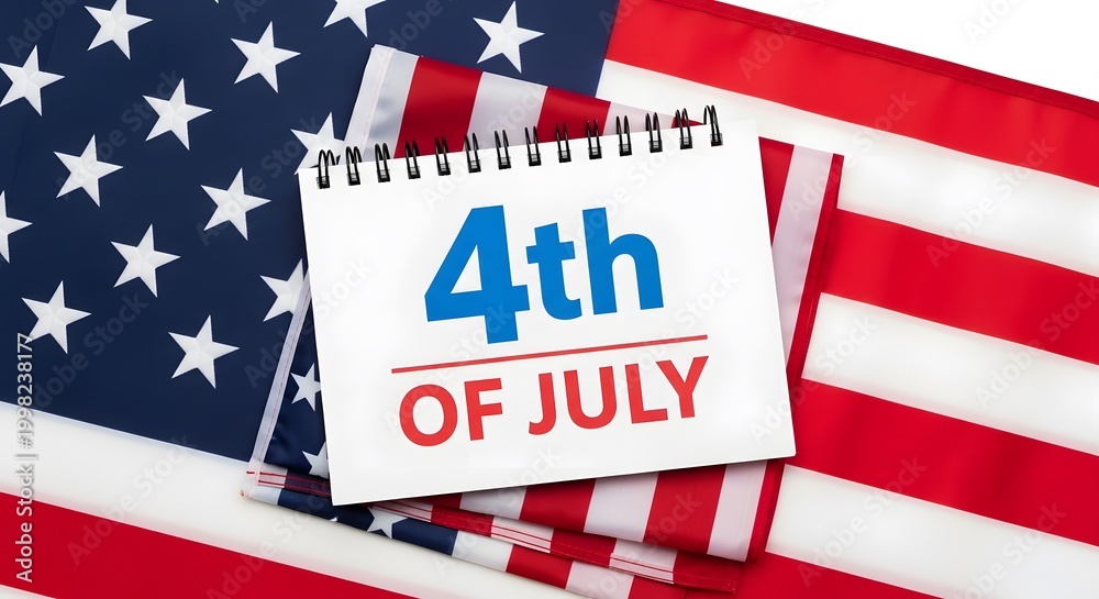 Fototapeta premium 4th of july independence day message on notepad with american flag background